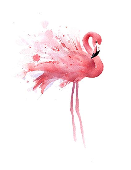 425x550 Flamingo Watercolor Art Print Signed By Artist Dj