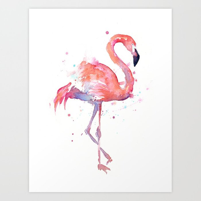 700x700 Pink Flamingo Watercolor Tropical Animals Bird Art Print By