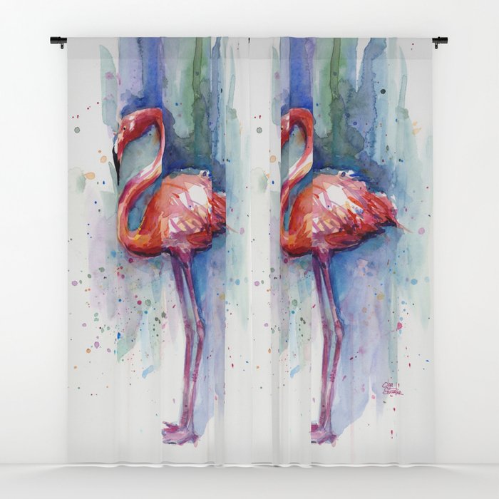 700x700 Pink Flamingo Watercolor Tropical Animals Birds Window Curtains By