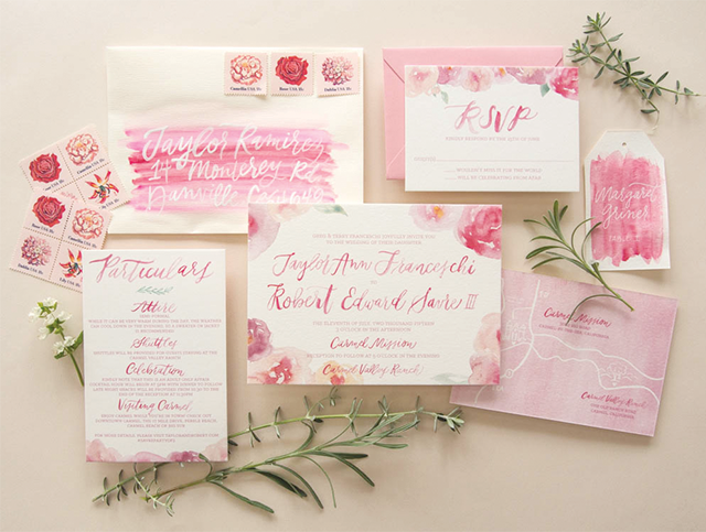 640x483 Pink Floral Watercolor Wedding Invitations