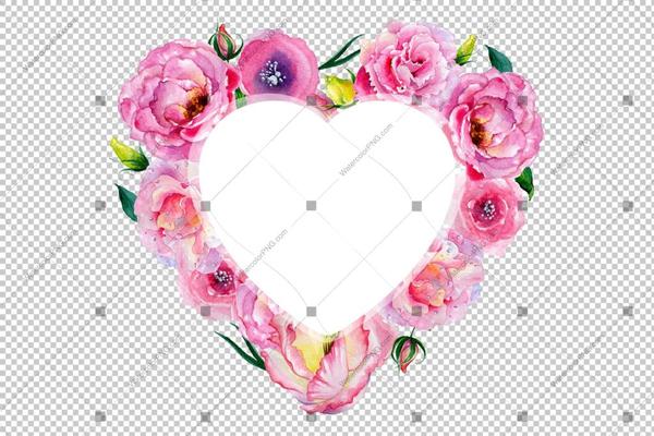 600x400 Pink Rose Heart Frame Flowers Watercolor Png Watercolorpng