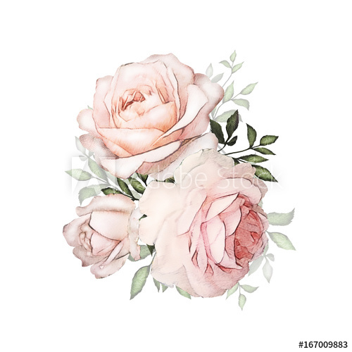500x500 Watercolor Flowers. Floral Illustration In Pastel Colors. Bouquet