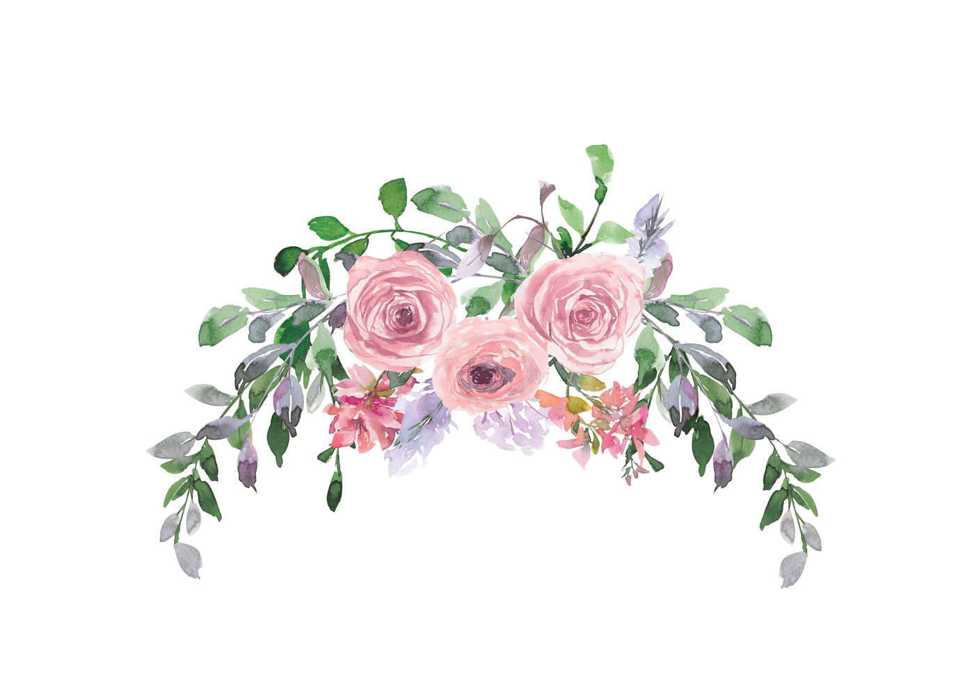 1400x1006 Hand Painted Watercolor Blush Pink Roses Gray