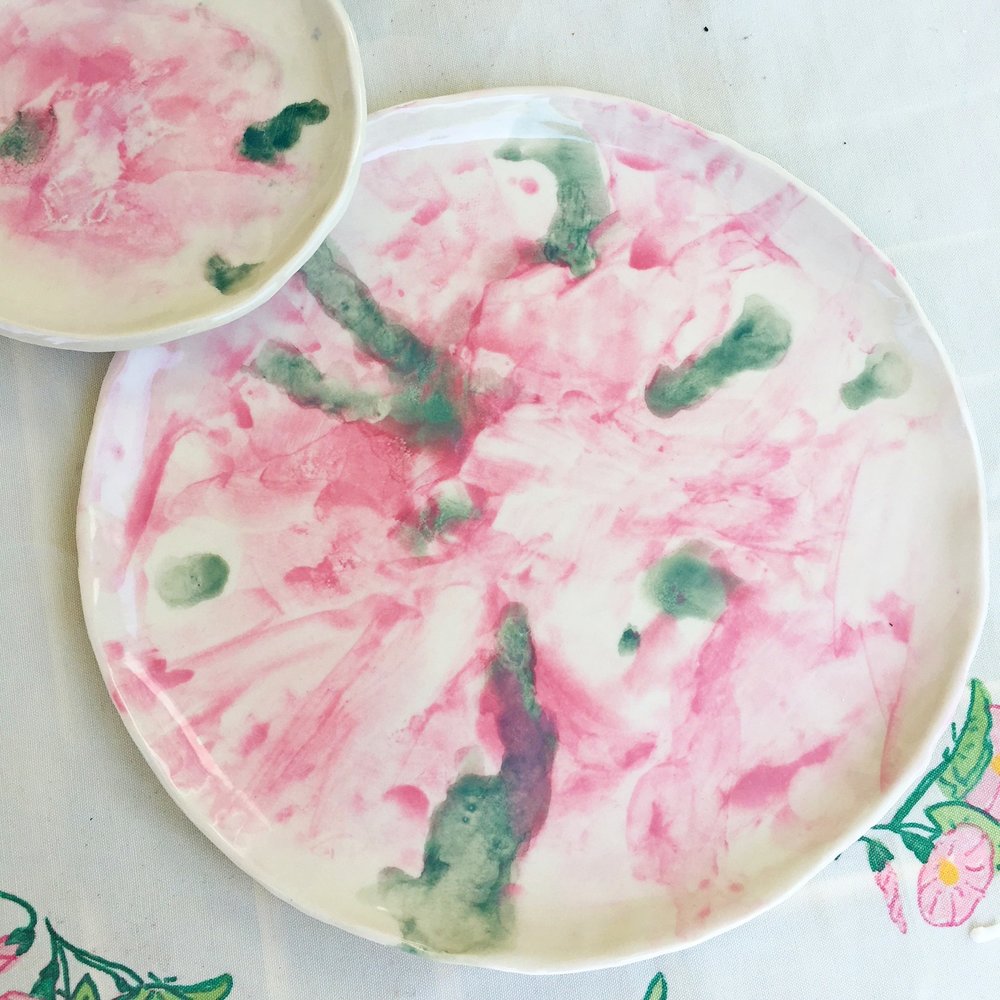 1000x1000 Pink And Green Watercolor Dinnerware Set Of 8 ( 4 Dinner Amp 4