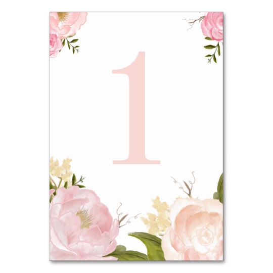 540x540 Romantic Pink Watercolor Flowers Table Number 1