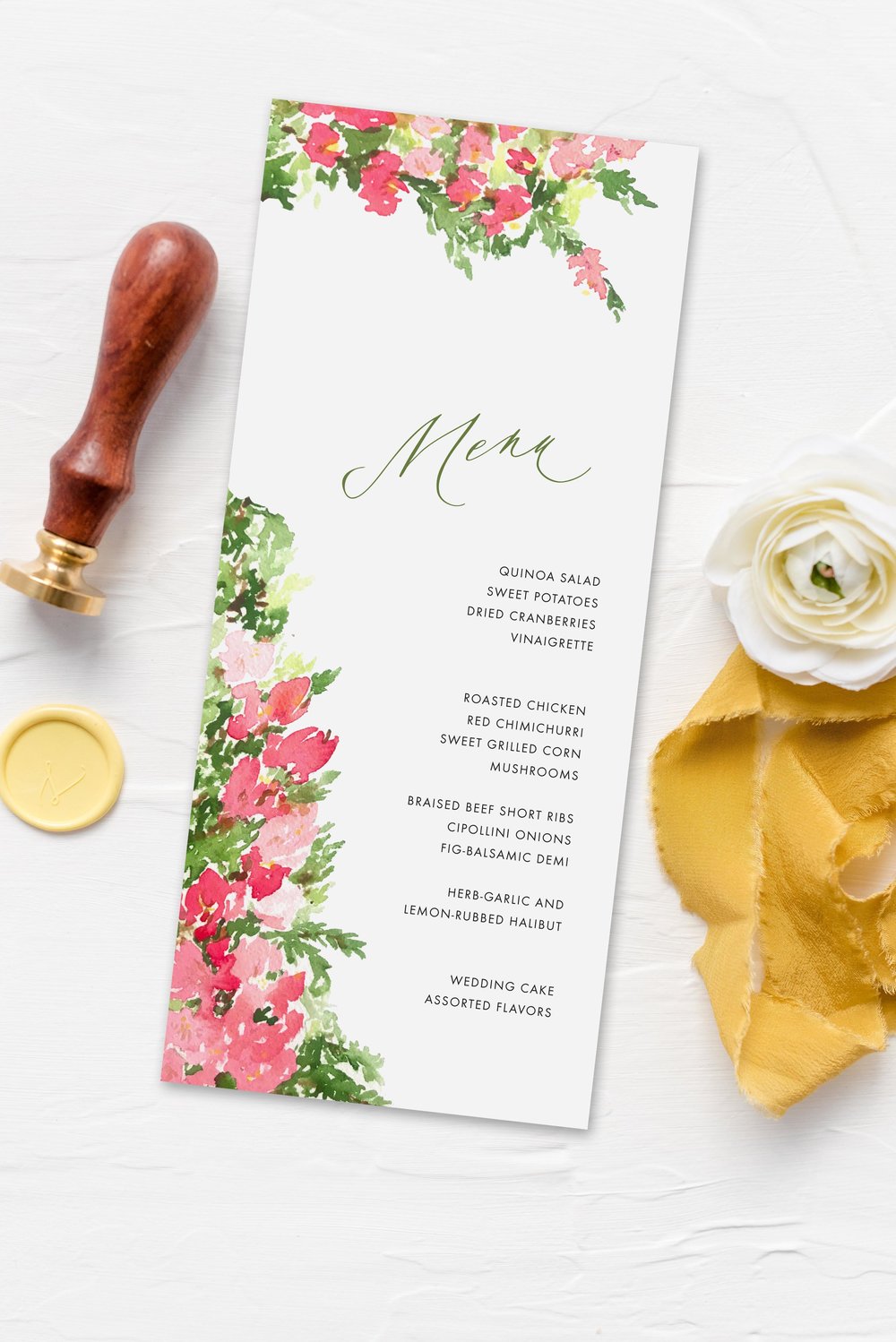 1000x1498 Eeehehtbougainvillea Pink Watercolor Flowers Wedding Menu Design