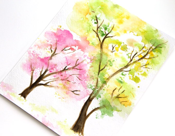 680x529 Spring Trees Watercolor Painting With... Crumbled Paper!