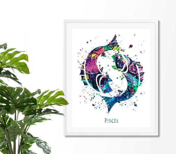 570x499 Pisces 2 Watercolor Astrology Art Print Pisces Sign Etsy