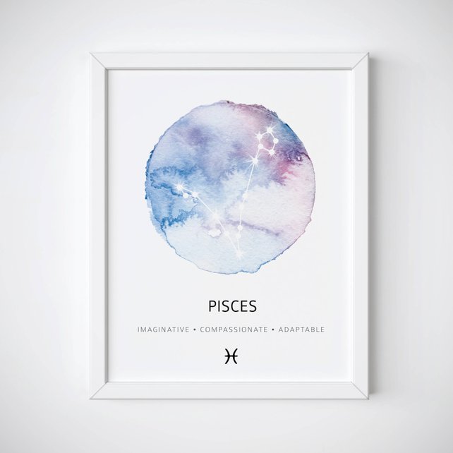 642x642 Pisces Constellation Art Print Pisces Watercolor Print Etsy