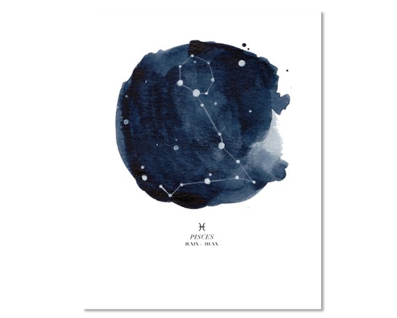 570x456 Pisces Watercolor Print Poster Constellation Zodiac Astronomy Etsy