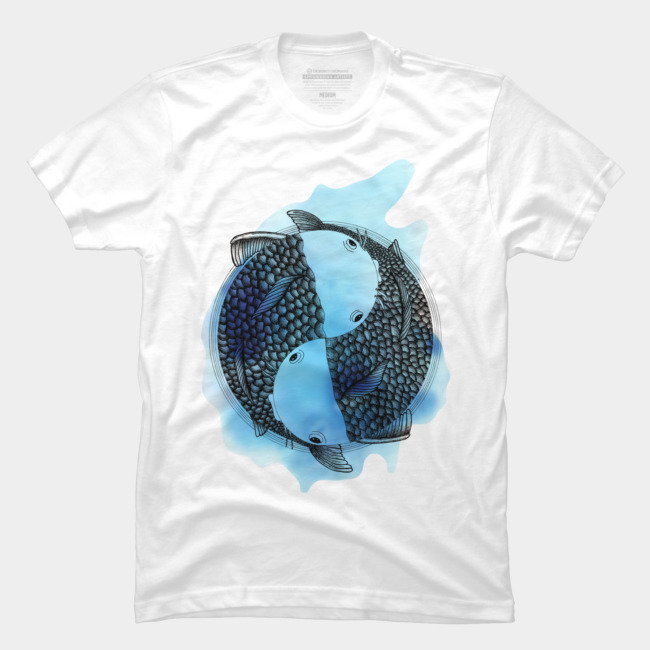 650x650 Pisces Zodiac Sign (Tattoo Style With Blue Watercolor) T Shirt By
