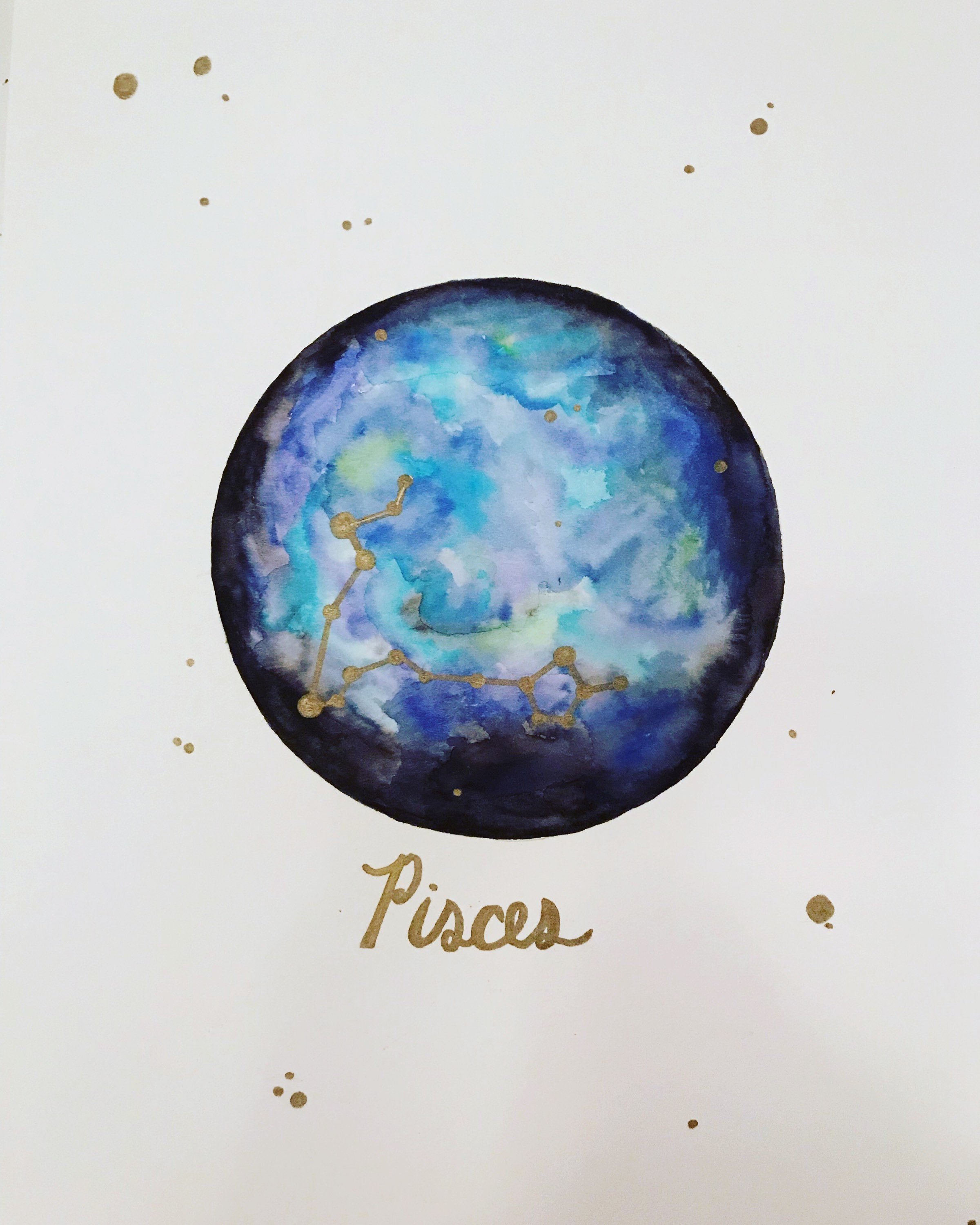 2400x3000 Pisces Watercolor Painting With Gold Accents Etsy