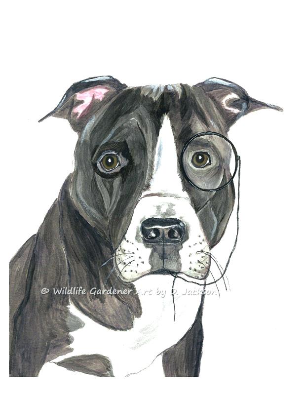 618x800 Pit Bull With Art Print From Original Watercolor Painting Wildlife