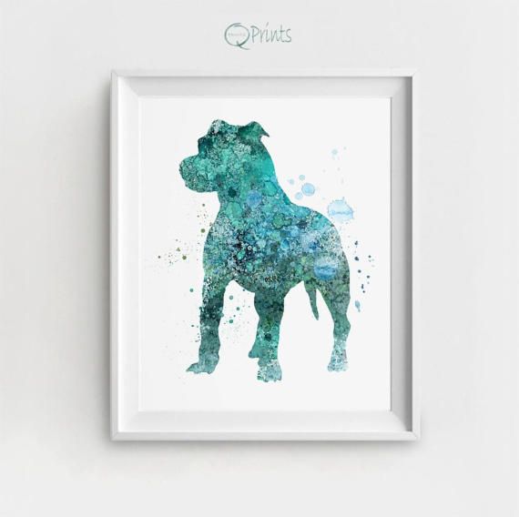 570x568 Pitbull Art Print, Pitbull Painting, Watercolor Pitbull, Large