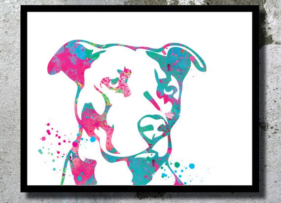 570x412 Pitbull Watercolor Dog Art Print Dog Watercolor Pit Bull Home