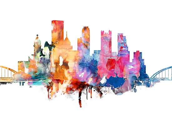 550x367 Pittsburgh Skyline , Watercolor Cityscape Pittsburgh Posters By