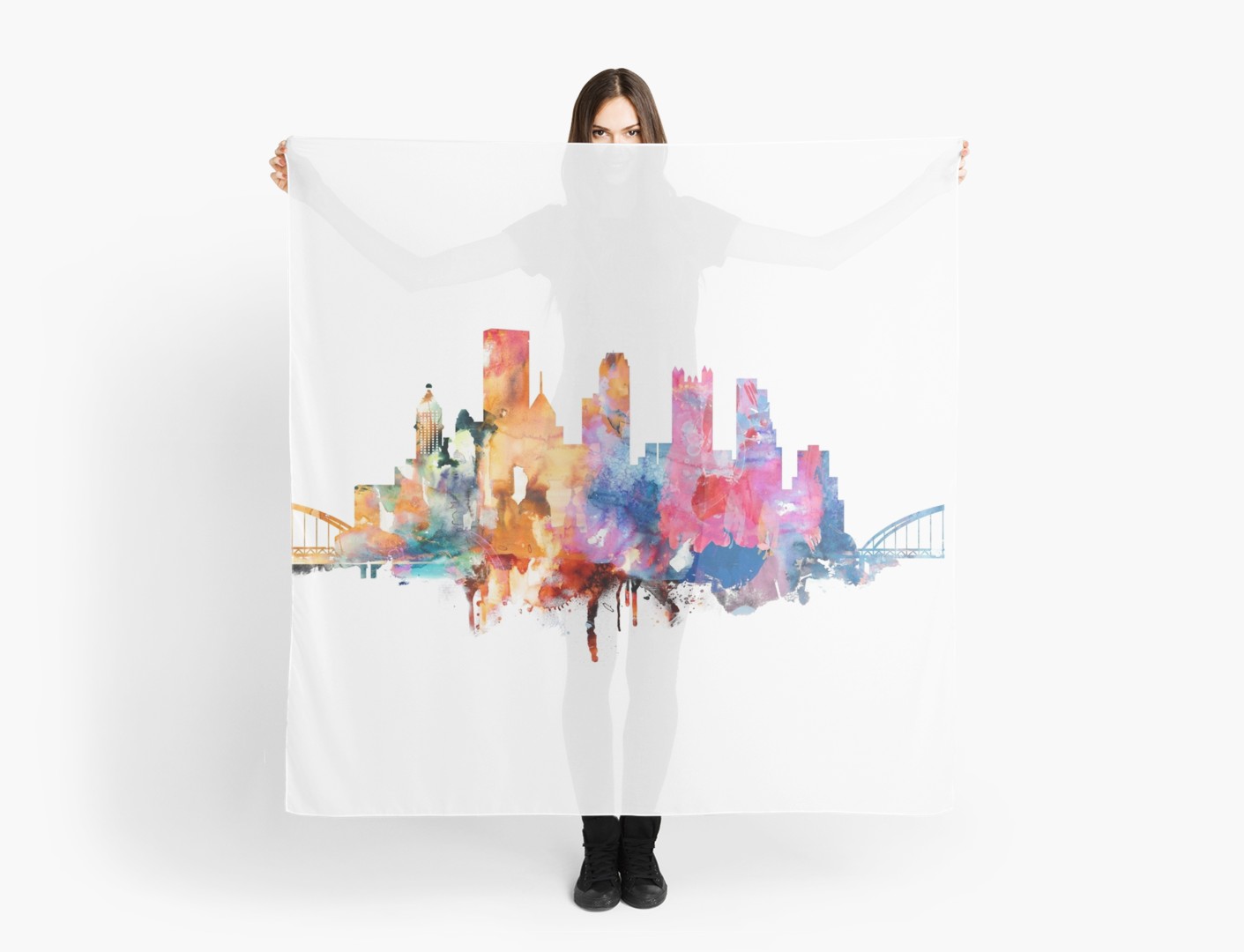 1411x1080 Pittsburgh Skyline , Watercolor Cityscape Pittsburgh Scarves By