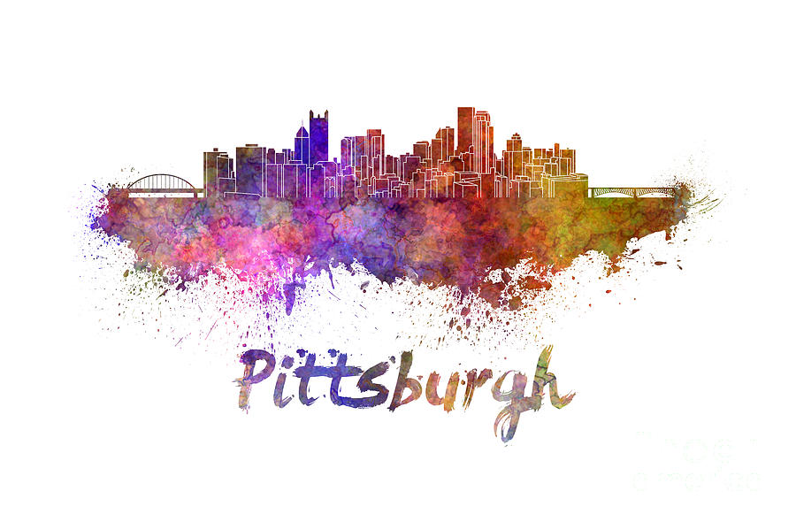 900x590 Pittsburgh Skyline In Watercolor Painting By Pablo Romero