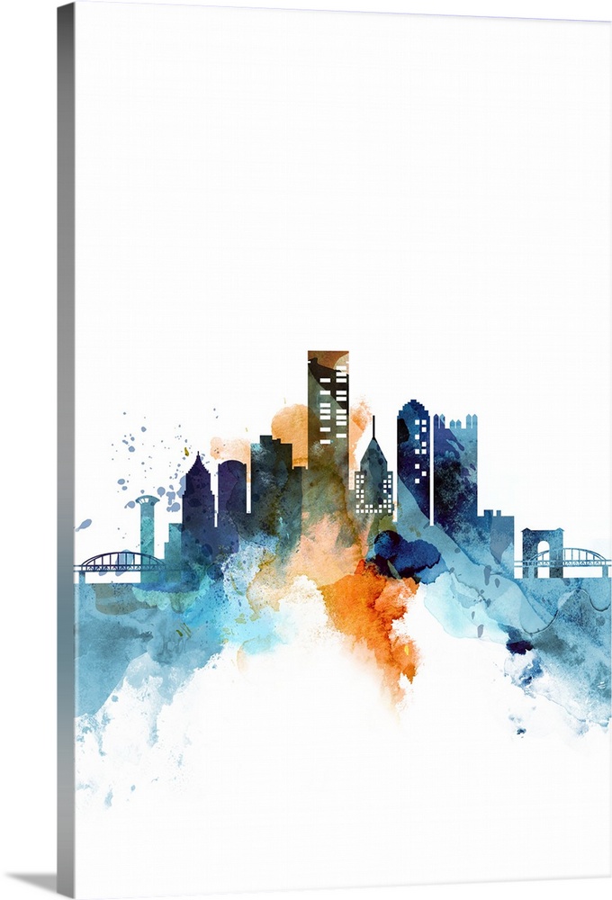 680x1000 Pittsburgh Watercolor Cityscape Wall Art, Canvas Prints, Framed
