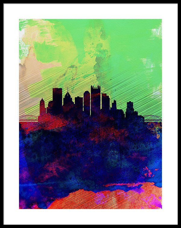 600x757 Pittsburgh Watercolor Skyline Framed Print By Naxart Studio