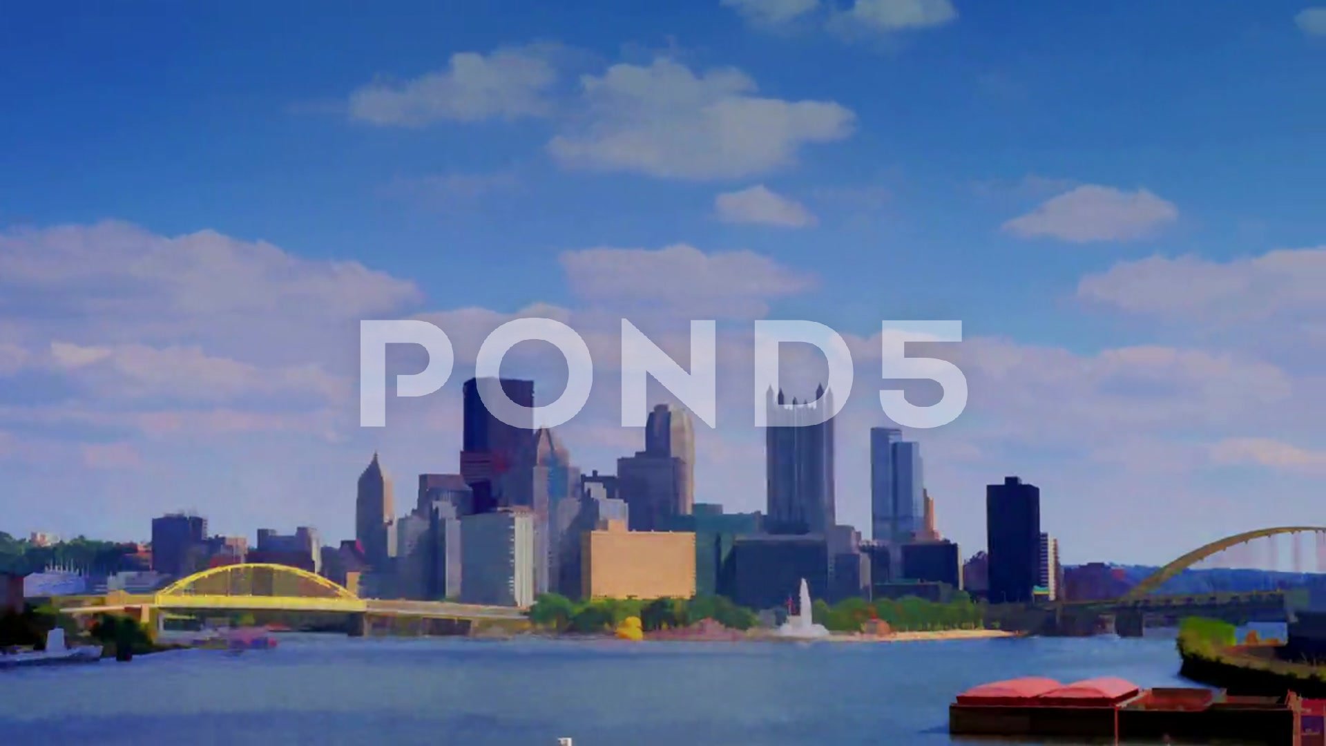 1920x1080 Video 4k Ultrahd Watercolor Pittsburgh Skyline Timelapse 3629