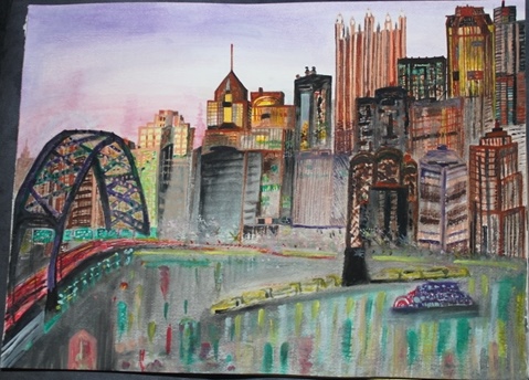 479x344 Handpainted Pittsburgh Downtown Watercolor Handpainted Downtown