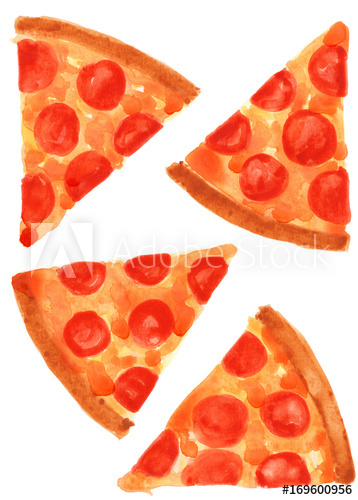 358x500 This Is A Watercolor Painting Of Four Slices Of Pizza.