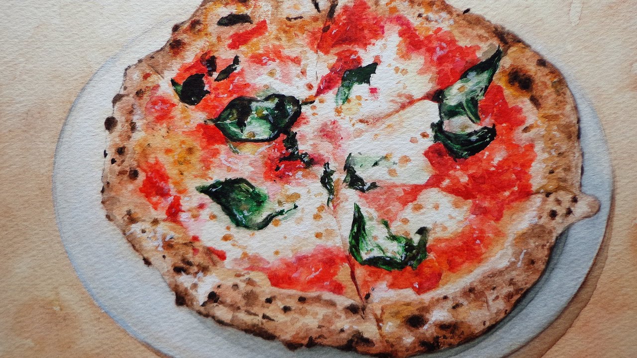 1280x720 Watercolor Painting Pizza Margherita