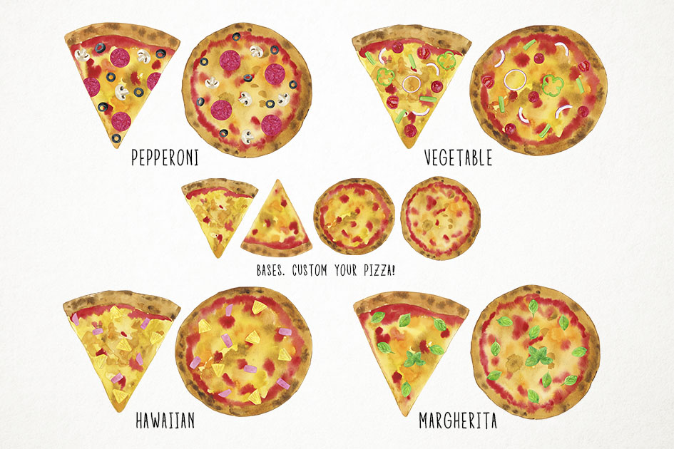 945x630 Watercolor Pizza Clipart, Pizza Clip Ar Design Bundles