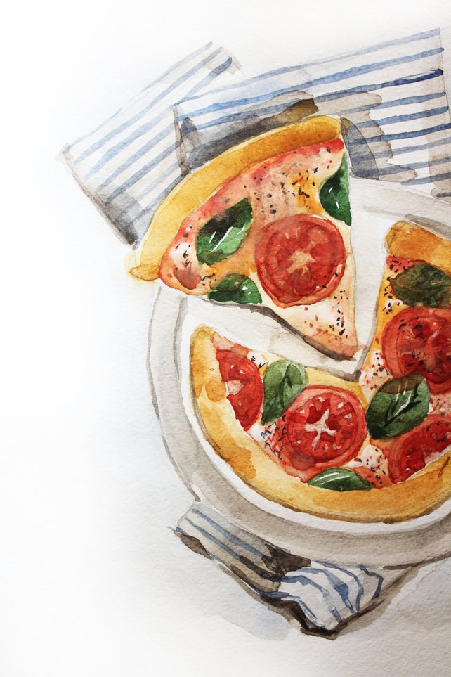 642x963 Watercolor Original Pizza Painting Food Restaurant Decor Etsy