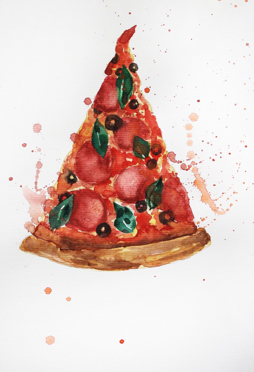 1024x1500 Original Watercolor Painting Pizza Illustration Food Painting