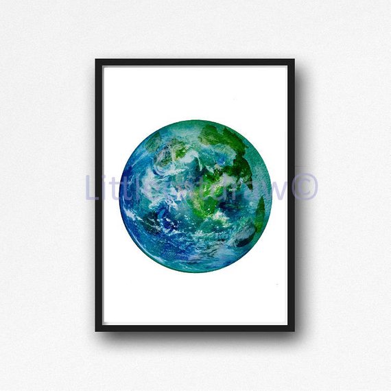 570x570 Planet Earth Print Watercolor Planet Solar System Space Art Etsy