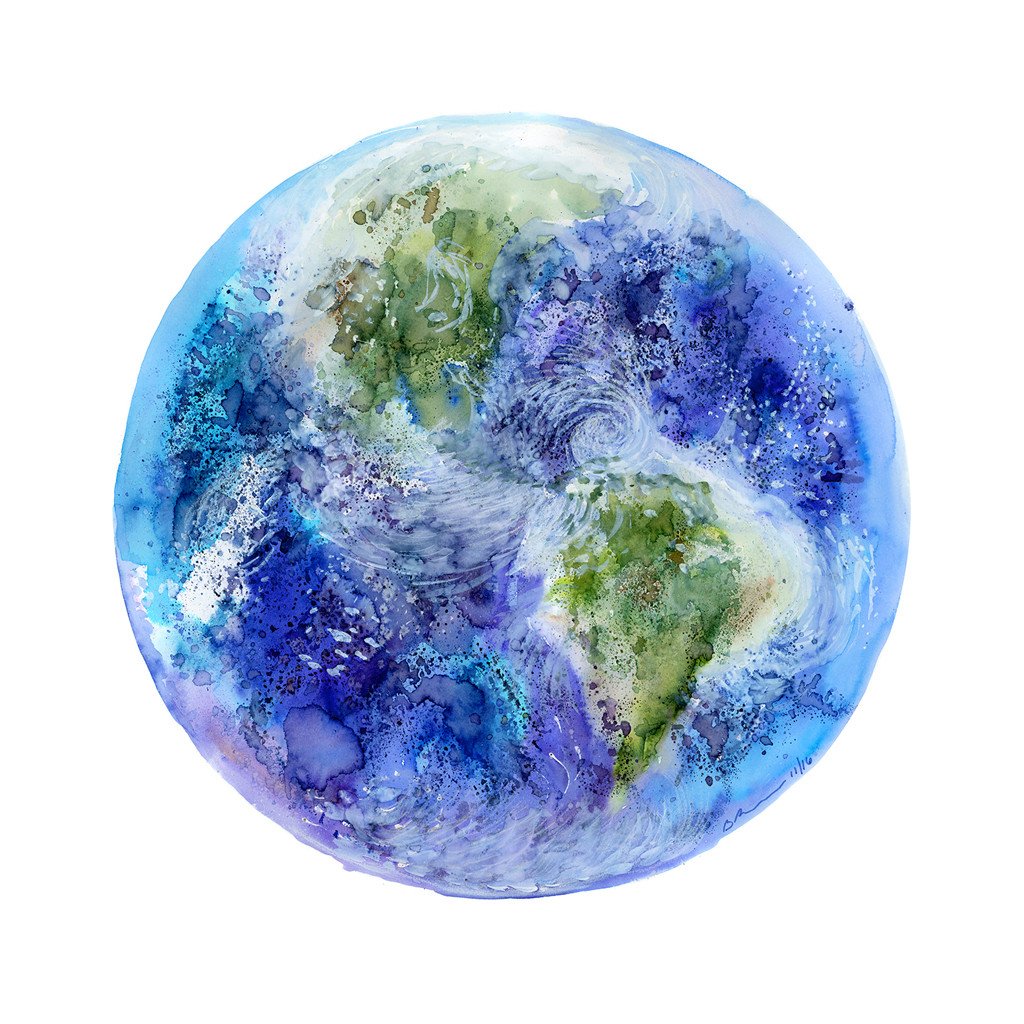 1024x1024 Planet Earth Watercolor Painting Solar System Art Tiny Toes Design