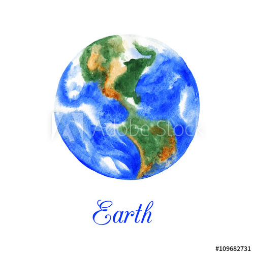 500x500 Planet Earth. Watercolor Illustration Isolated On White Background