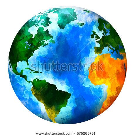 450x470 Watercolor Planet Earth. Isolated Planet On White Background