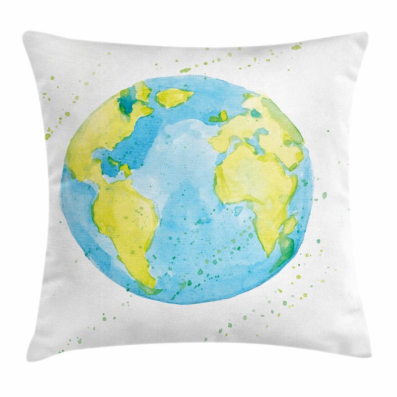 800x800 East Urban Home Earth Watercolor Style Planet Square Pillow Cover