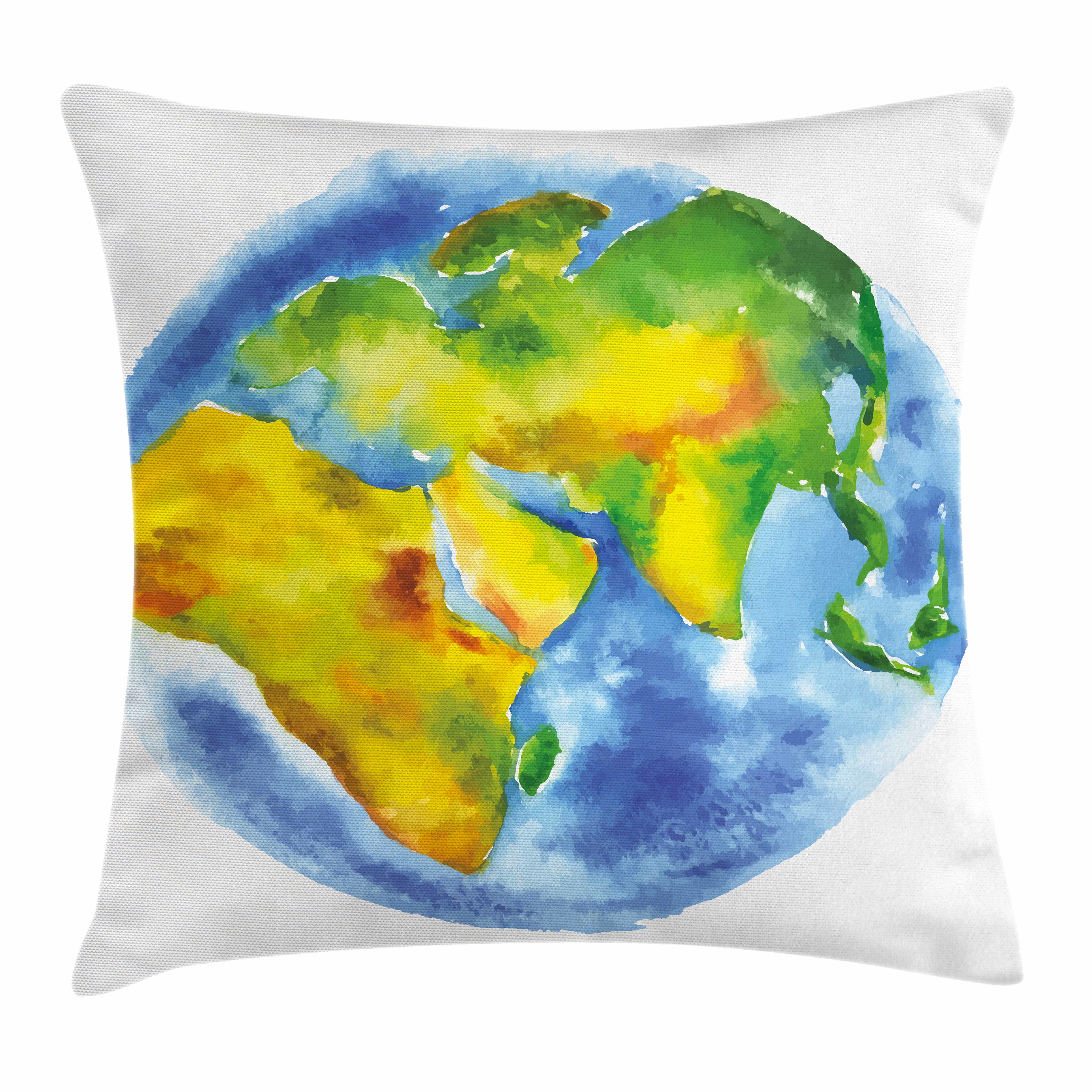 5906x5906 East Urban Home Modern Earth Watercolor Style Planet Square Pillow