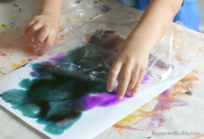 650x443 Process Art For Kids Using Plastic Wrap And Watercolor Paint