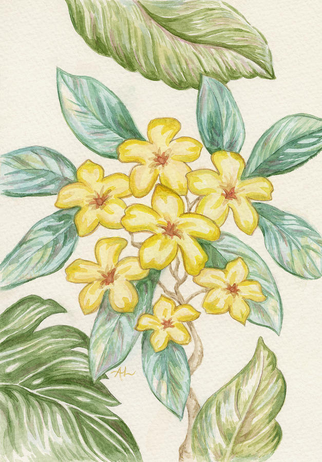 627x900 Yellow Plumeria Watercolor Painting By Annamarie Lombardo