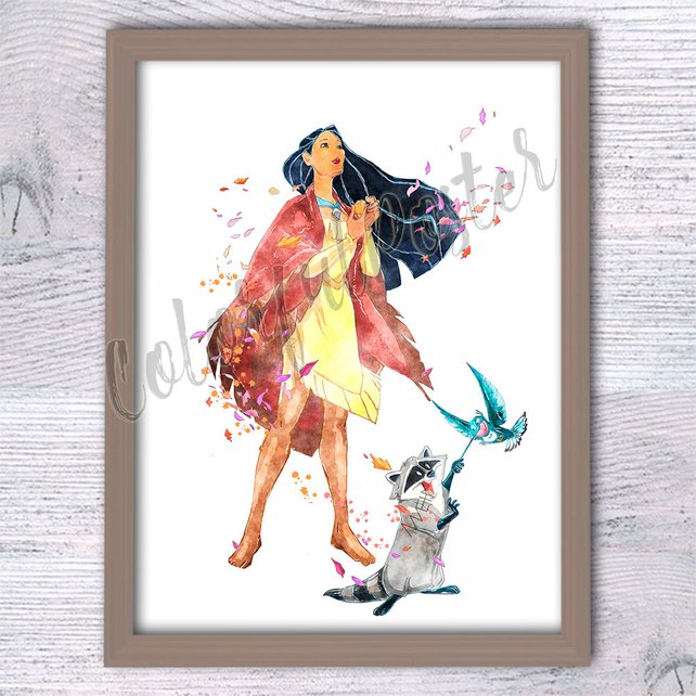 642x642 Pocahontas Watercolor Print Disney Princess Poster Kids Room Etsy
