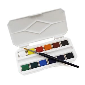 300x300 Mini Pocket Watercolour Paint Half Pan Box Set With Travel Brush