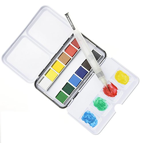 500x500 Watercolor Paint Set With 12 Half Pan Colors, Pocket Travel Box