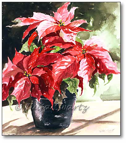 415x465 Julia Swartz Fine Art Gallery Red Poinsettia Watercolor Painting