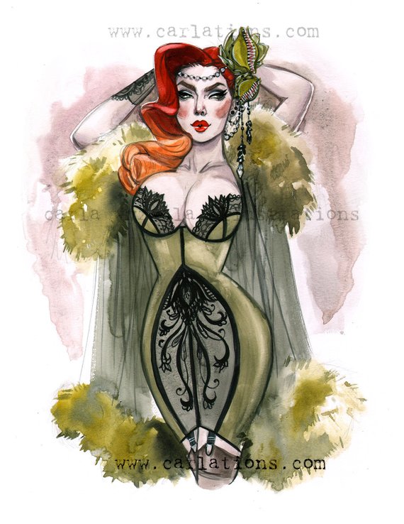570x738 Vintage Burlesque Batman Poison Ivy Gotham Girl Watercolor Pin Etsy