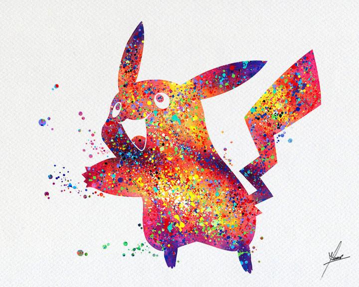 720x576 Pikachu Pokemon Watercolor Illustrations Art Print Poster Handmade