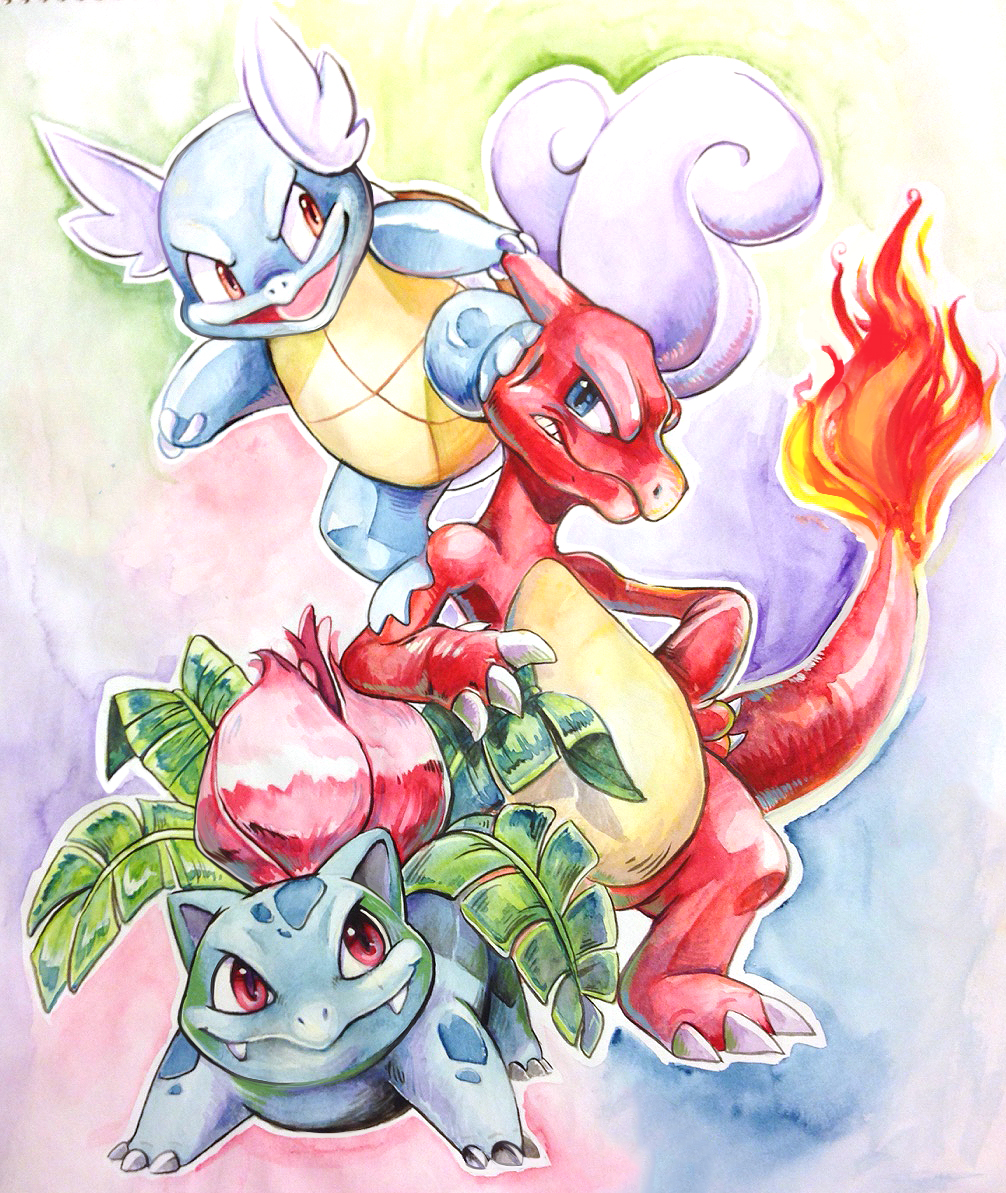 1006x1193 Watercolor Kanto Starters By Kuitsuku () Pokemon
