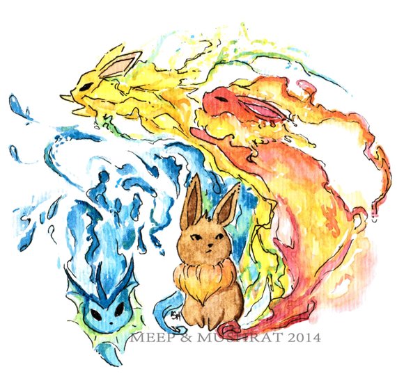 570x551 Pokemon Eevee Eveeloution Watercolor Art Print Etsy