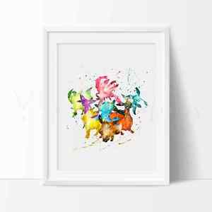 300x300 Pokemon Eevee Watercolor Nursery Art Print Wall Decor Not Framed