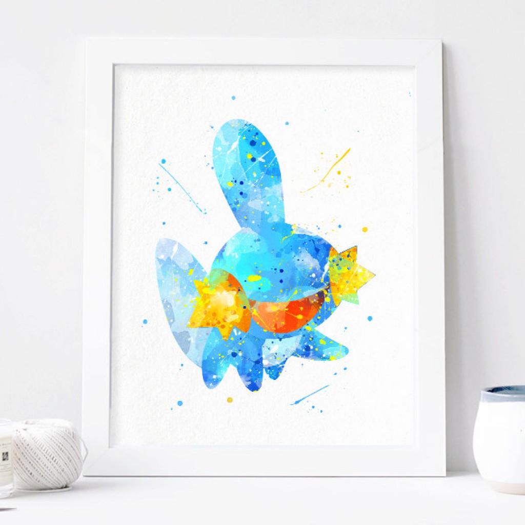 1024x1024 Pokemon Mudkip Art Print, Pokemon Poster Watercolor Nursery Print