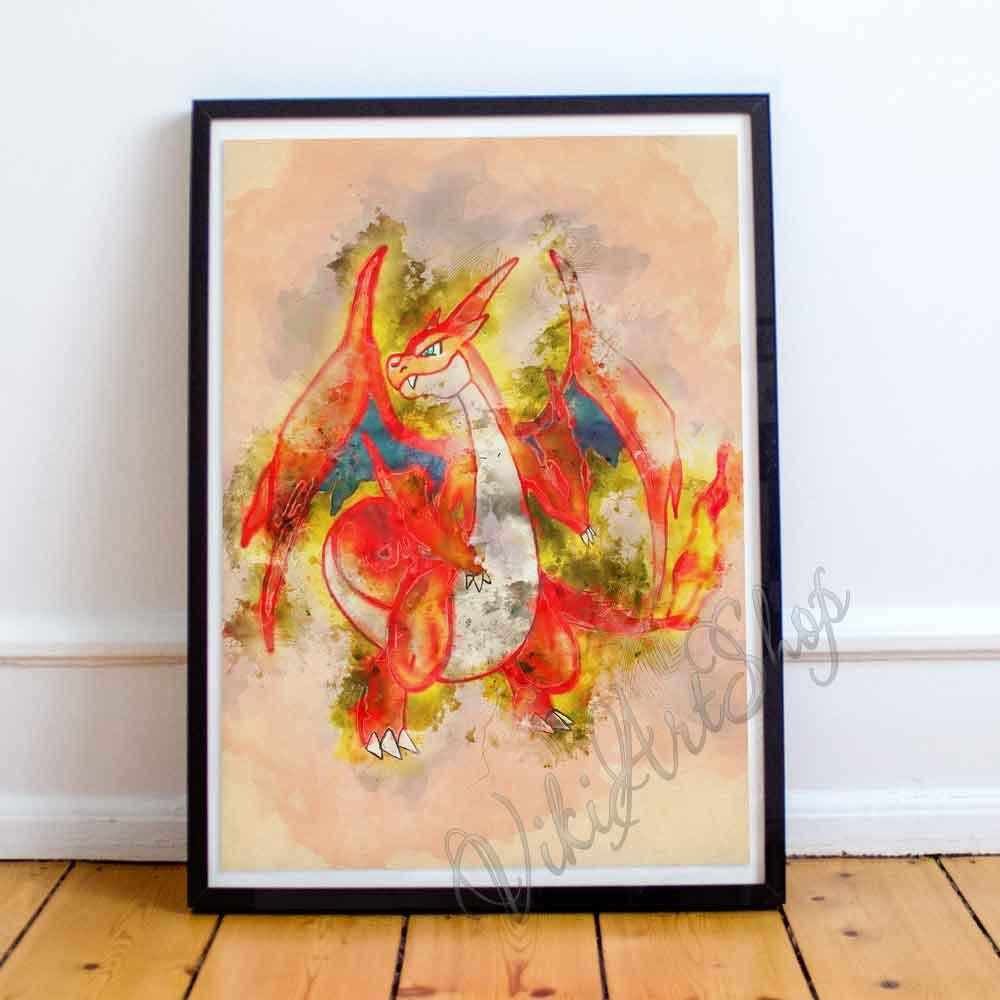 1000x1000 Charizard Poster Pokemon Go, Watercolor Art Print Vikitogifts